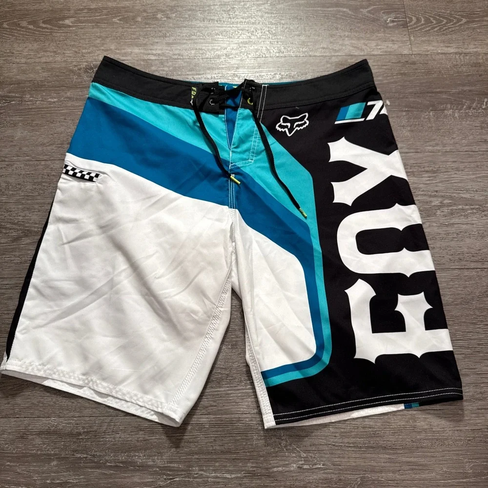 Fox Racing Board Shorts Men 32 Blue Performance Overhead Graphic Swim Trunks